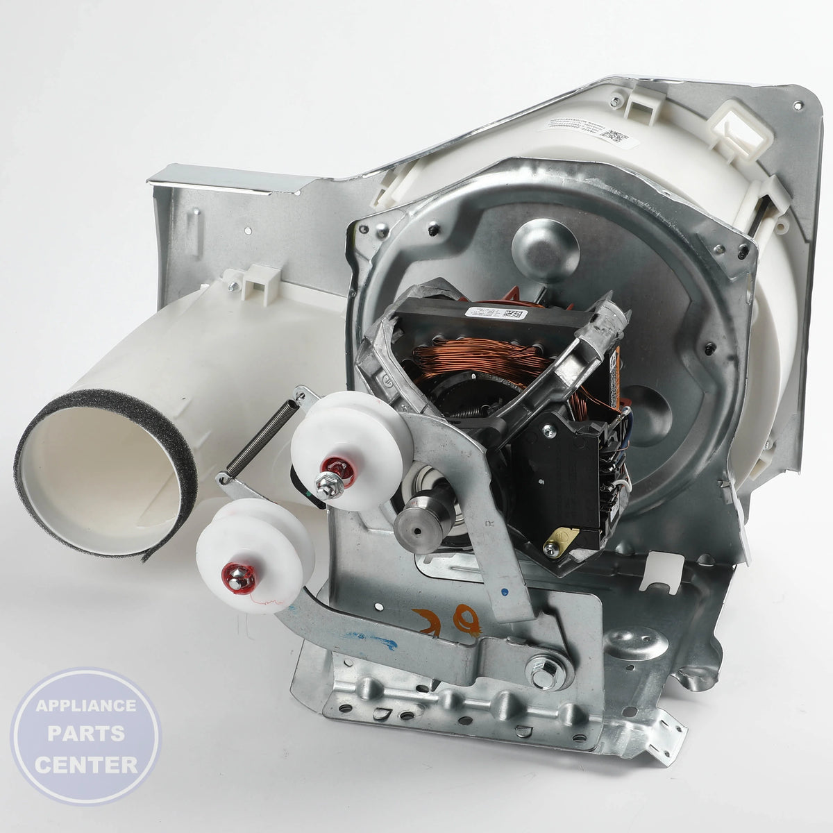 GEH MOTOR AND BLOWER ASM WE03X33639 - Installation in GEH Dryer model showcasing key mounting points