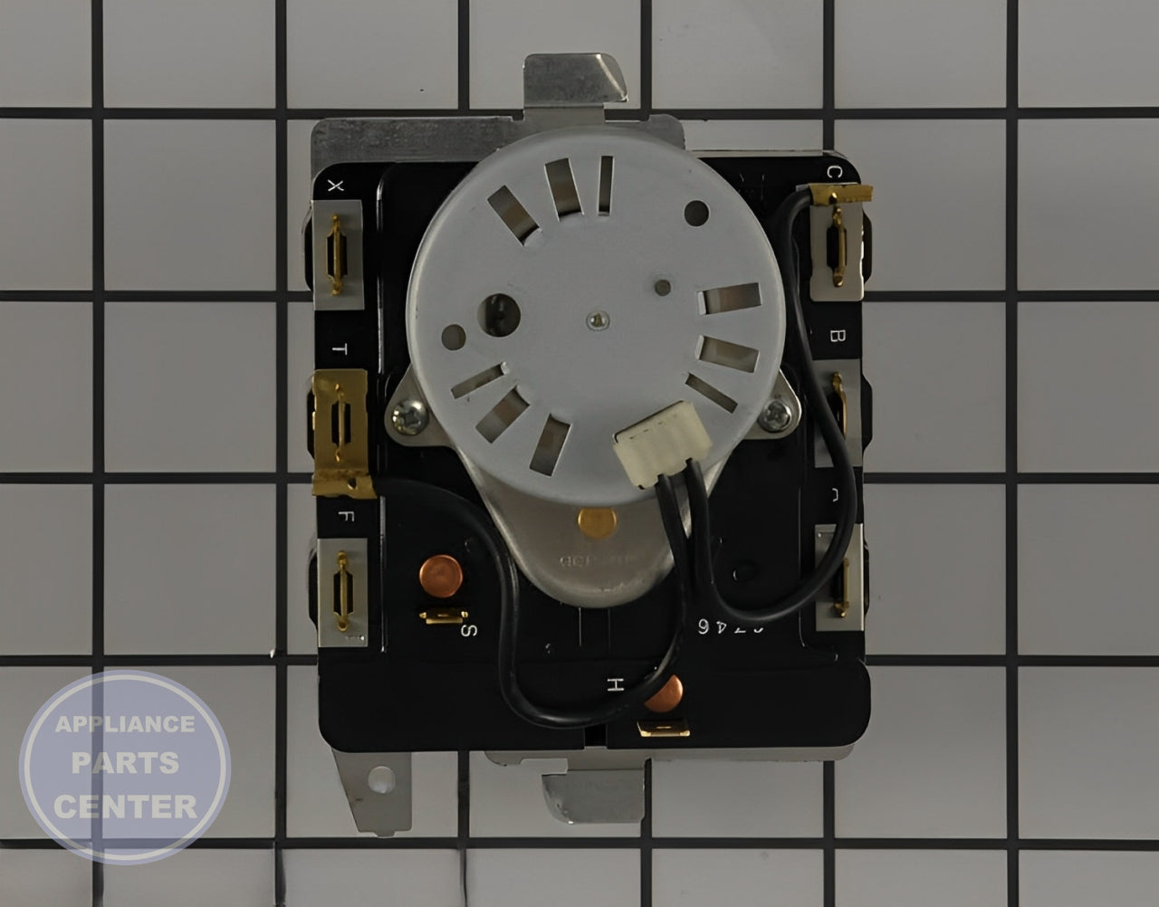 GE WASHER DRYER CONTROL TIMER ASSEMBLY WITH PLASTIC SHAFT WE04X20416 - Main view showing durable plastic shaft for specific models