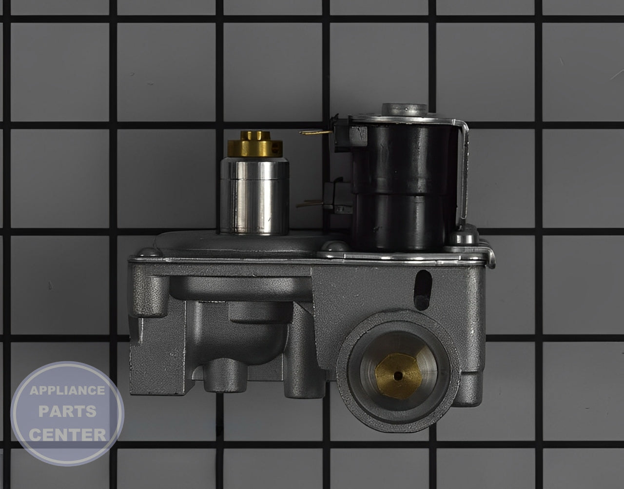 Gas Valve Assembly WE11X29741 - Side view with precise measurements for perfect fit