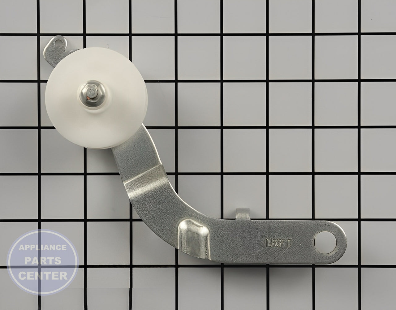GE IDLER ASSEMBLY (LEFT HAND) WE12X10018 - Main view showing durable pulley for GEN Dryers