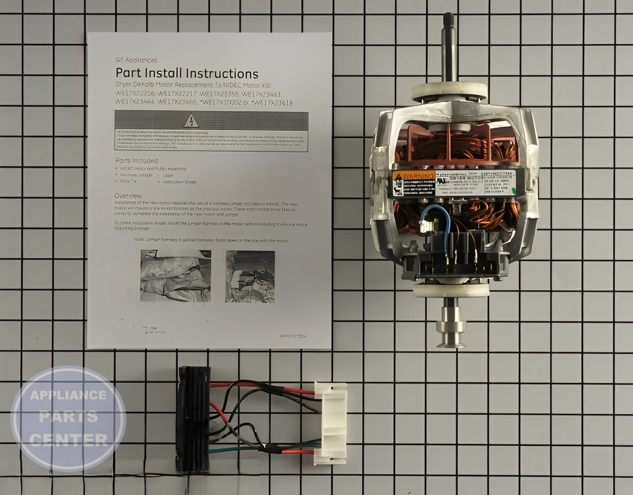 GE Dryer Drive Motor WE17X22217 - Detailed view of motor technical details