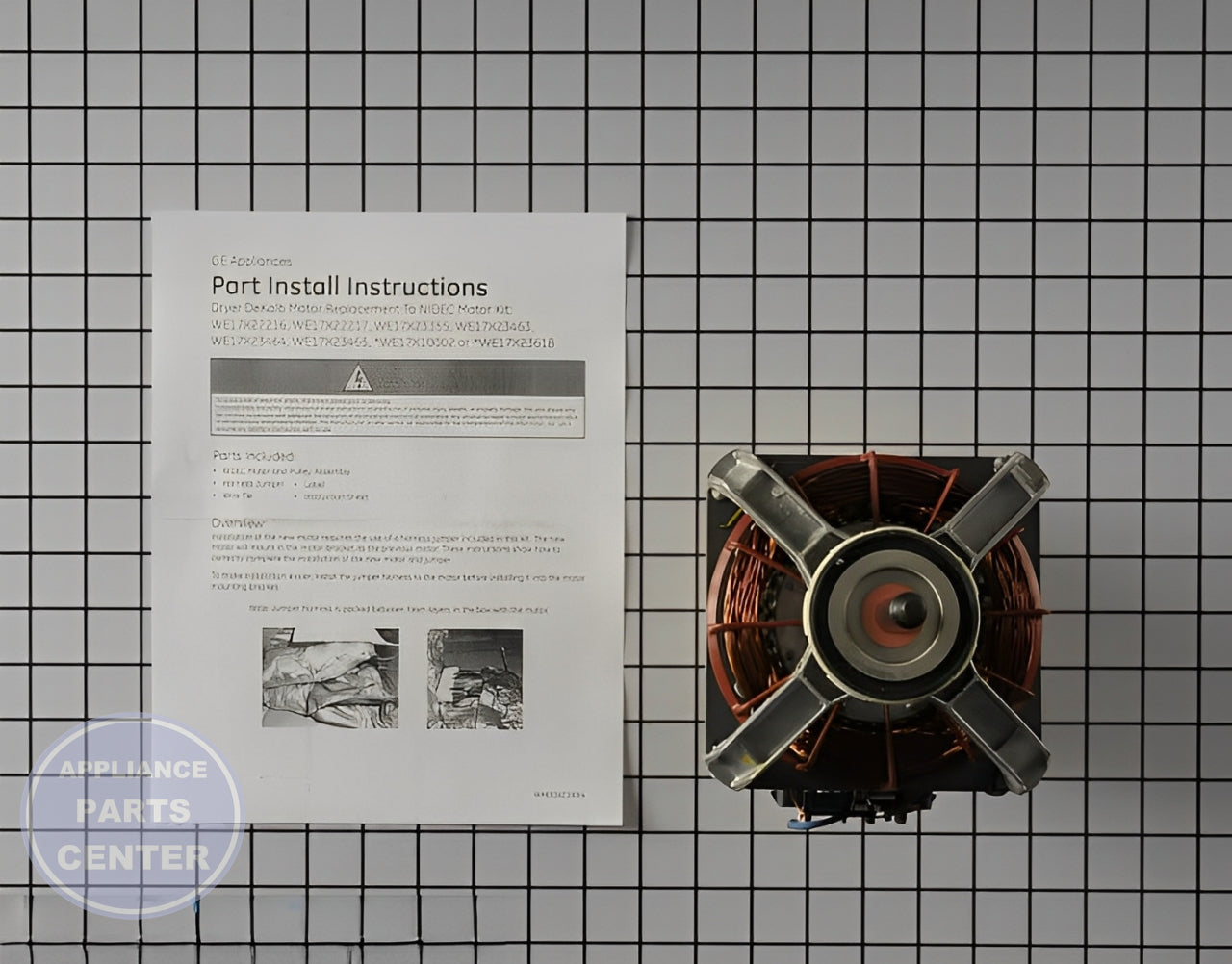 GE Dryer Drive Motor WE17X22217 - Installation in GE dryer model showcasing mounting points