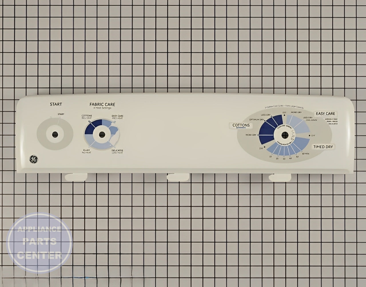 GE WHITE BACKSPLASH CONTROL PANEL WE19M1493 - Main view showing control features for GE Dryer