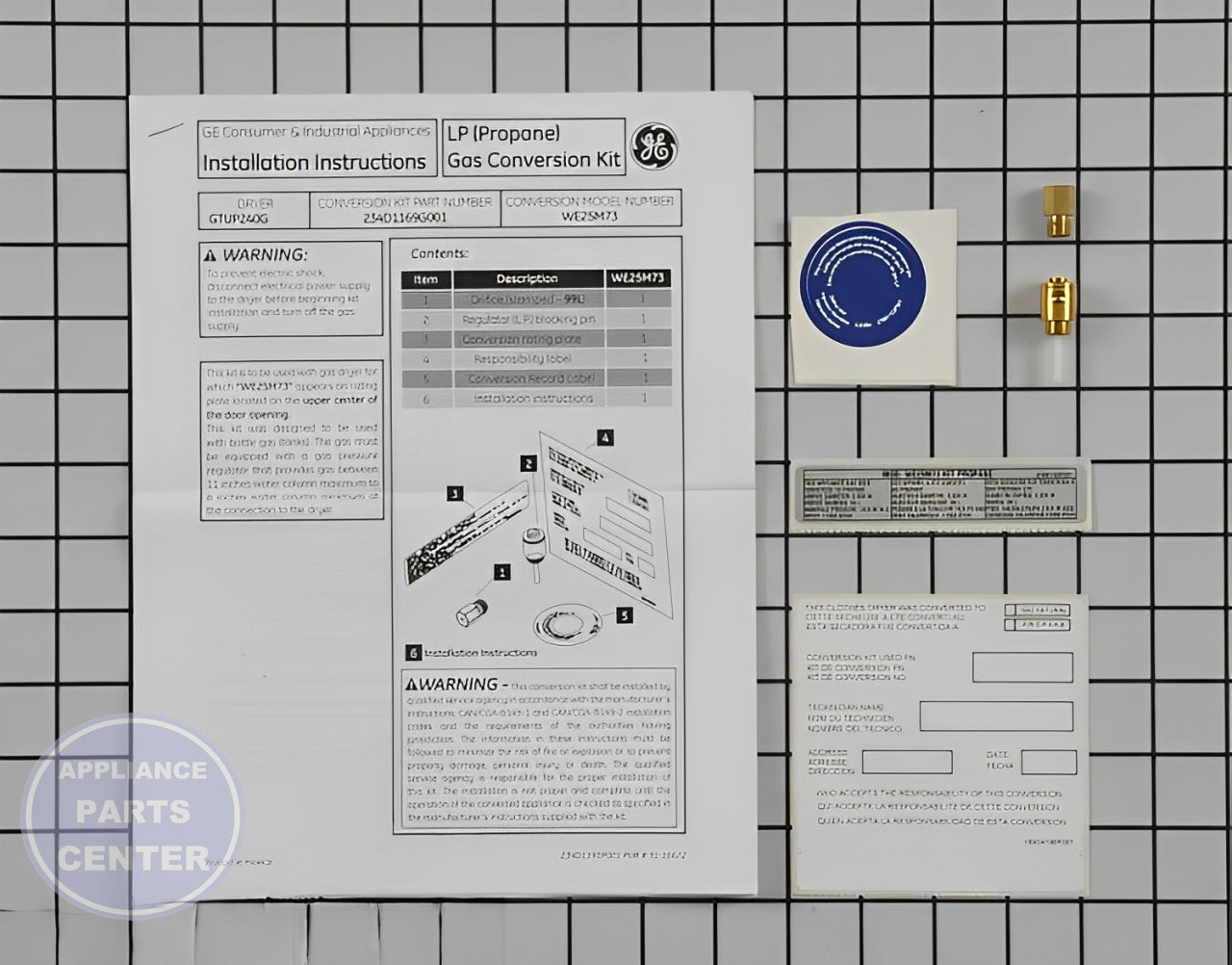 GE 24" GAS CONVERSION KIT WE25M73 - Main view showing Gas Burner & Control Valve for GEN Washer/Dryer Combo