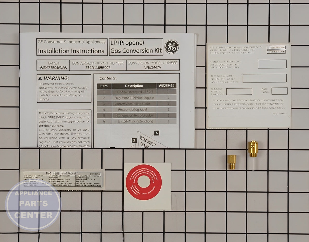 GE WASHER DRYER LP GAS CONVERSION KIT WE25M74 - Main view showing Gas Burner & Control Valve for specific GE models