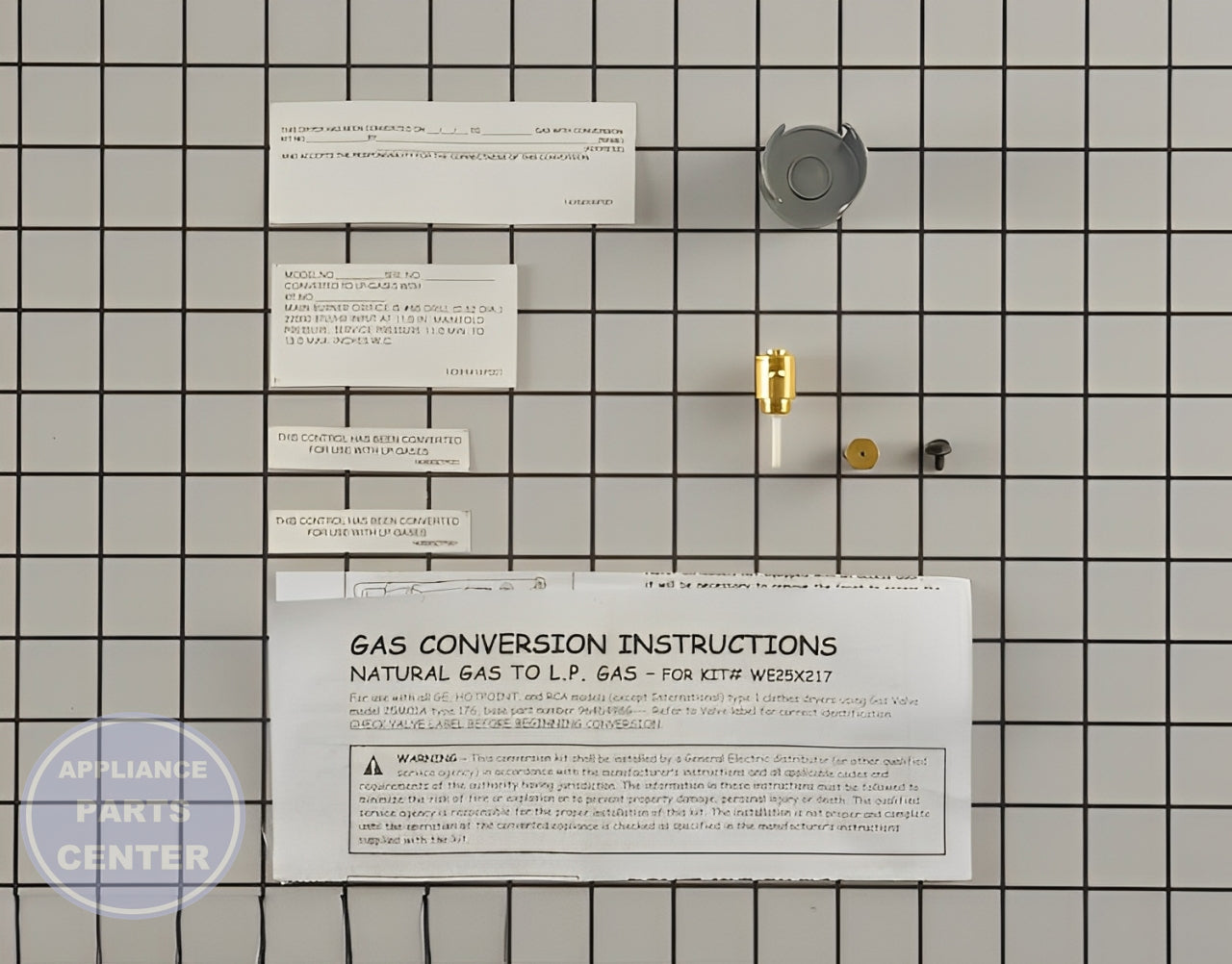 GE LP NATURAL GAS CONVERSION KIT WE25X217 - Side view with Gas Burner & Control Valve specs