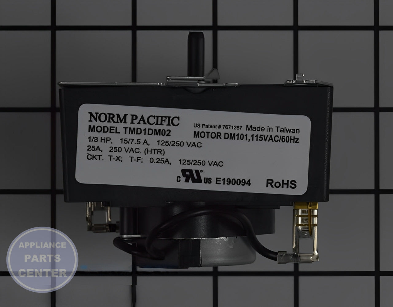 GE DRYER CONTROL TIMER ASSEMBLY WITH PLASTIC SHAFT WE4M359 - Main view showing durable plastic shaft for various GE dryer models