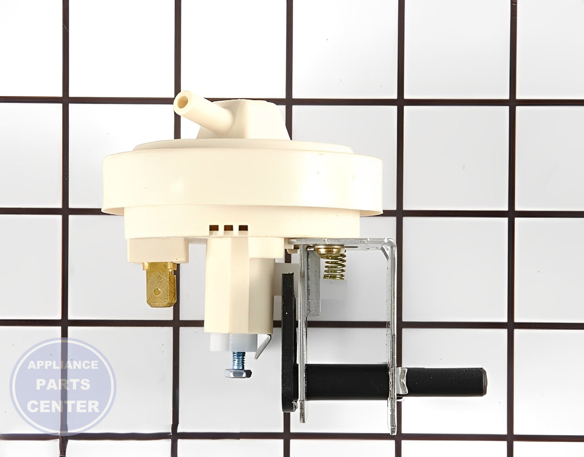 GE WASHER WATER LEVEL PRESSURE SWITCH WH12X10065 - Side view with precise water level specs