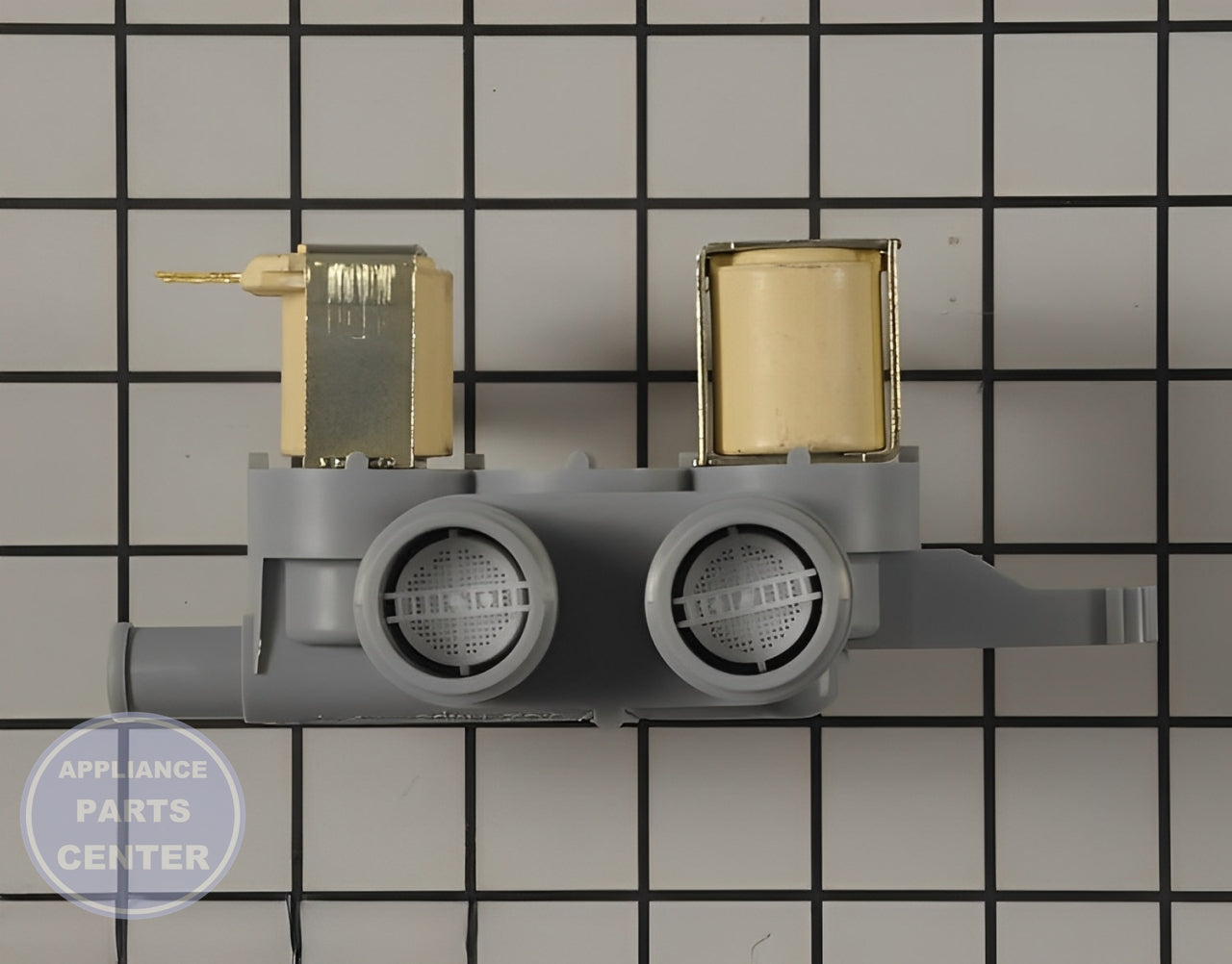 GE WASHER WATER INLET VALVE WH13X10053 - Side view with precise measurements