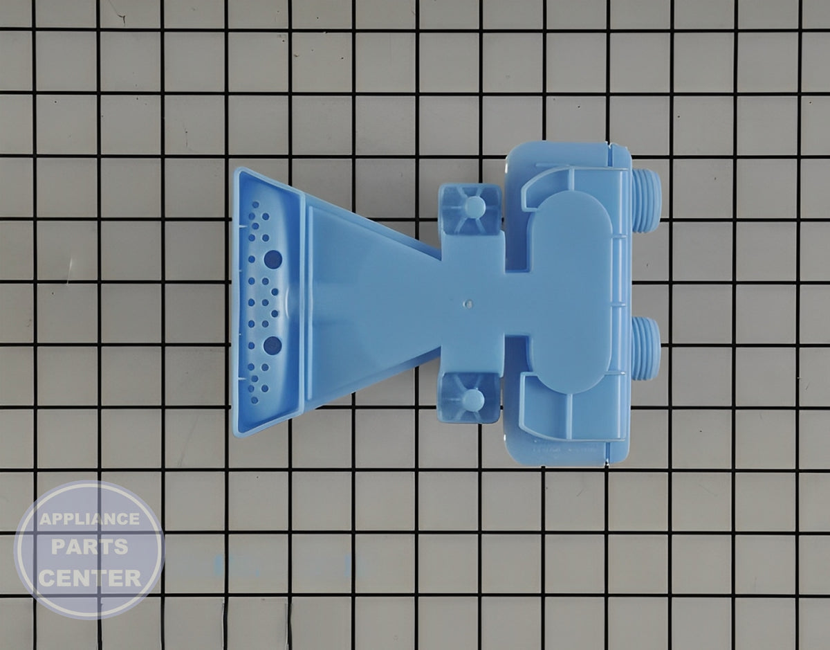 GE WASHER WATER INLET VALVE WH13X26535 - Side view with precise measurements