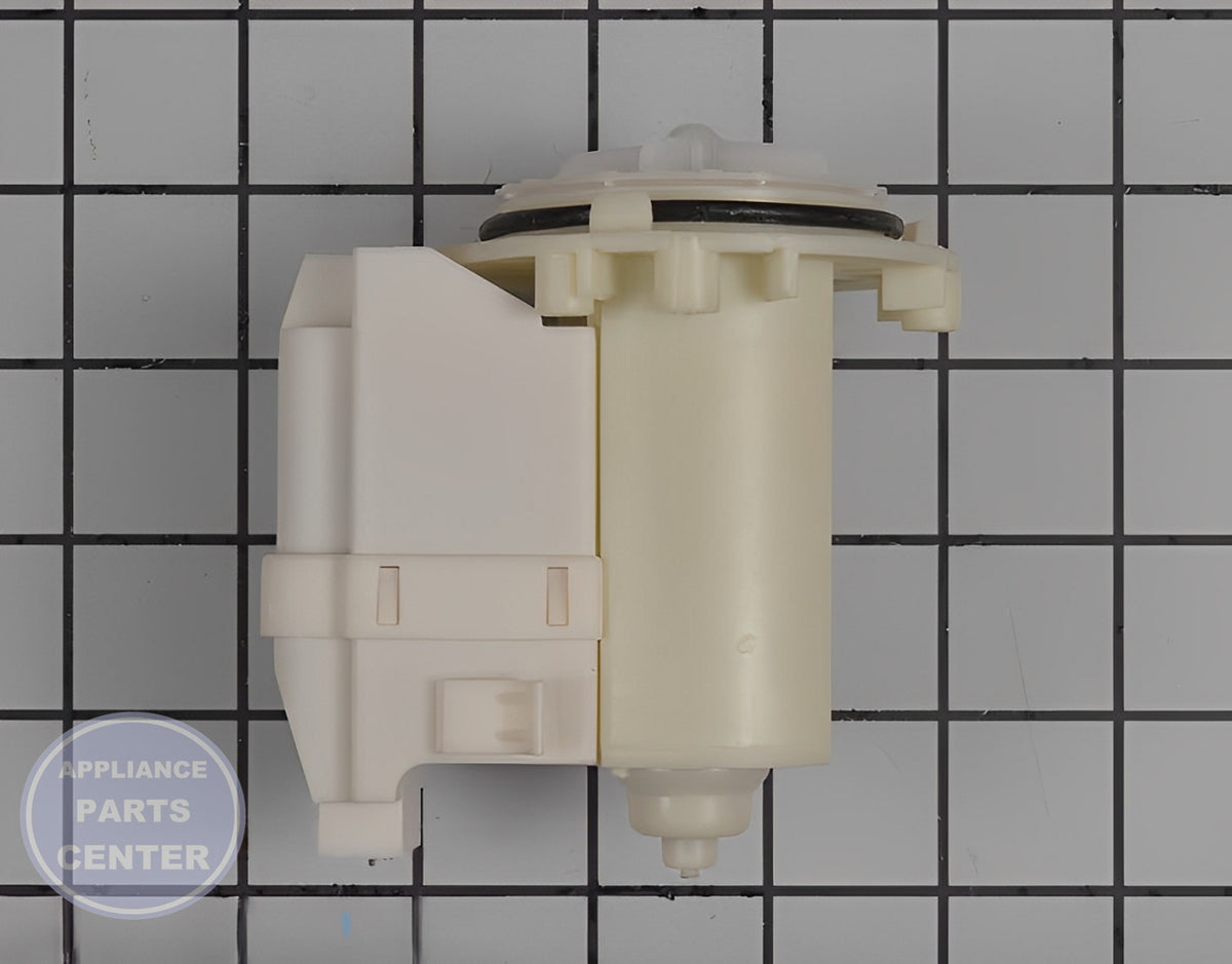 GE WASHER DRAIN PUMP WH23X10051 - Side view with precise measurements