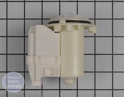 GE WASHER DRAIN PUMP WH23X10051 - Side view with precise measurements
