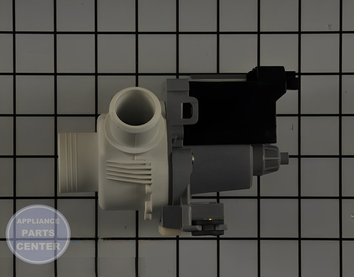 GE WASHER DRAIN PUMP WH23X26206 - Side view with durable construction and high flow rate