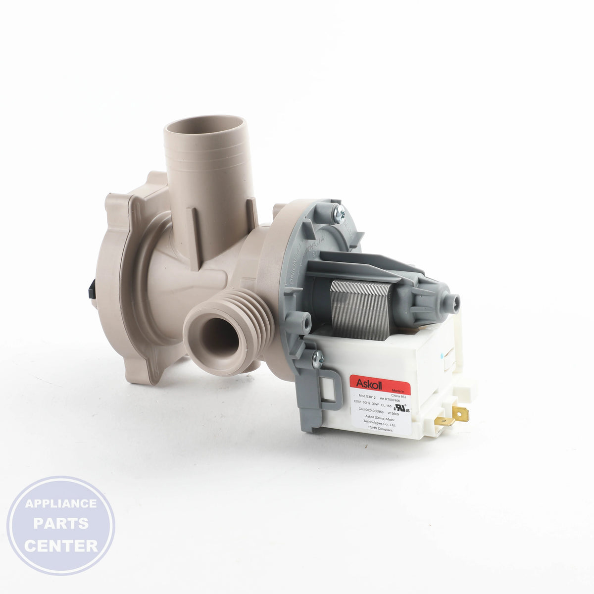 Washing Machine Drain Pump WH23X26327 - Side view with high-performance specs