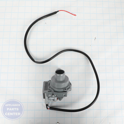 WASHING MACHINE DRAIN PUMP WH23X27419 - Side view with dimensions 5.5 x 4 x 3 inches
