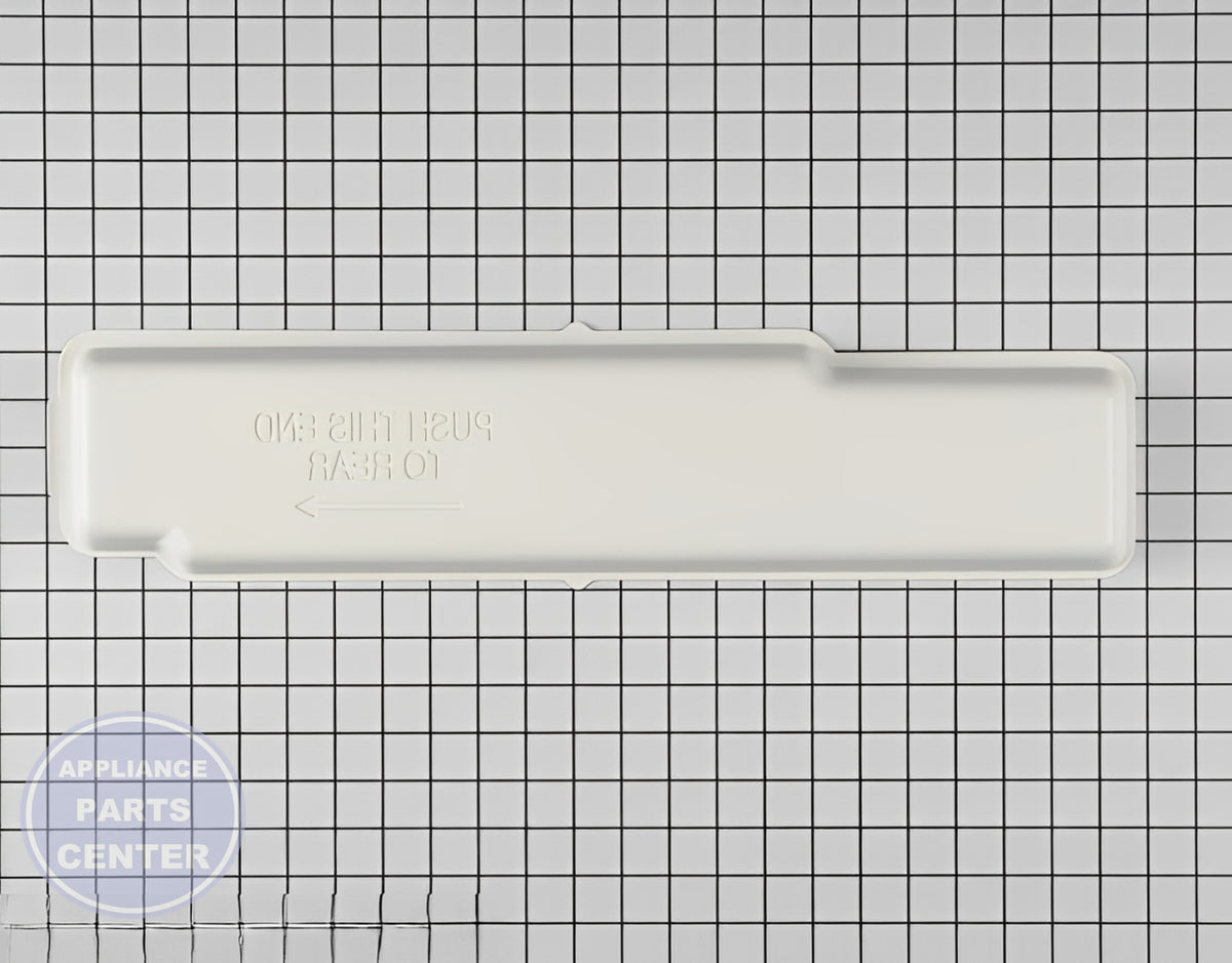 WHIRLPOOL REFRIGERATOR EVAPORATOR TRAY WP2254574 - Side view with precise measurements