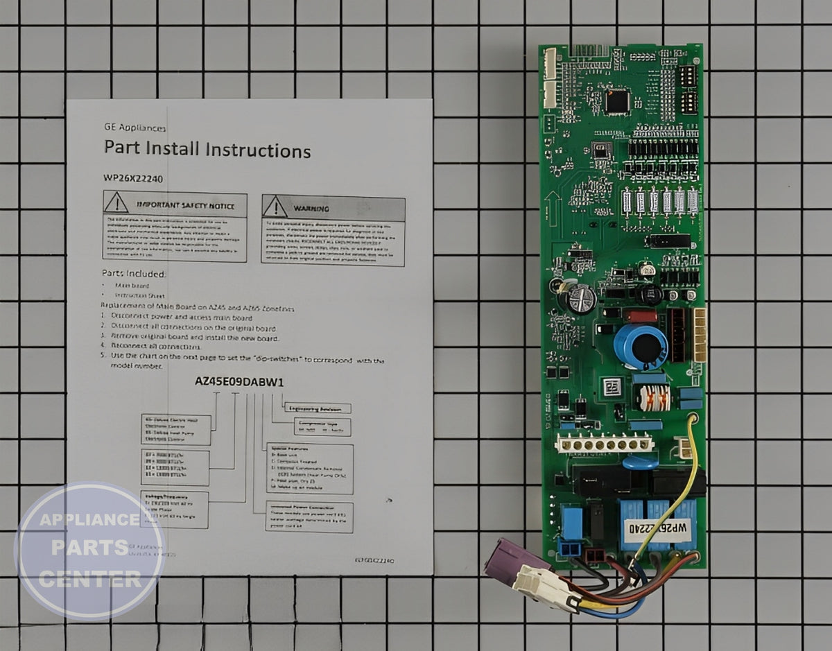 GE Main Control Board WP26X22240 - Main view showing circuit board layout for various GE models