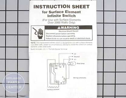 WHIRLPOOL OVEN INFINITE SWITCH WP3149400 - Side view with precise measurements for accurate installation