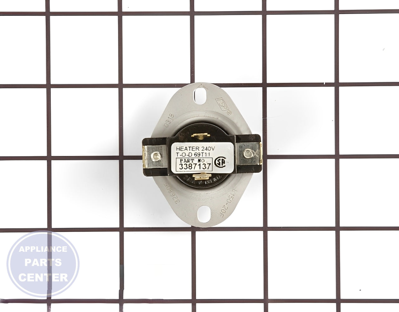 WHIRLPOOL THERMOSTAT WP3387137 - Main view showing temperature control for WPL Dryer models