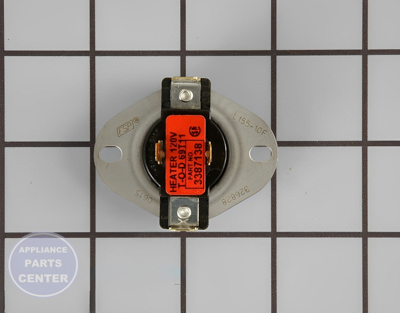 WHIRLPOOL CYCLING THERMOSTAT WP3387138 - Main view showing precise temperature control for Whirlpool, Kenmore, and Maytag models