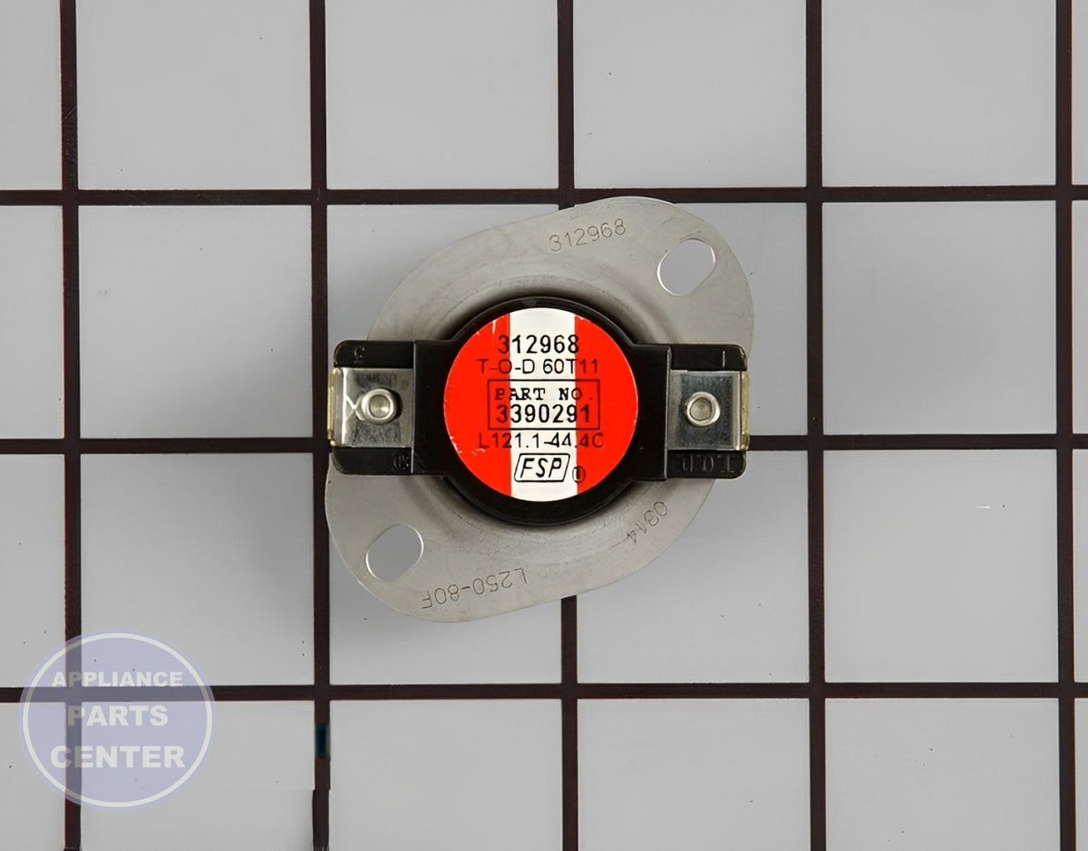 WHIRLPOOL HIGH LIMIT THERMOSTAT WP3390291 - Main view showing temperature control for WPL Dryer and Washer/Dryer Combo models
