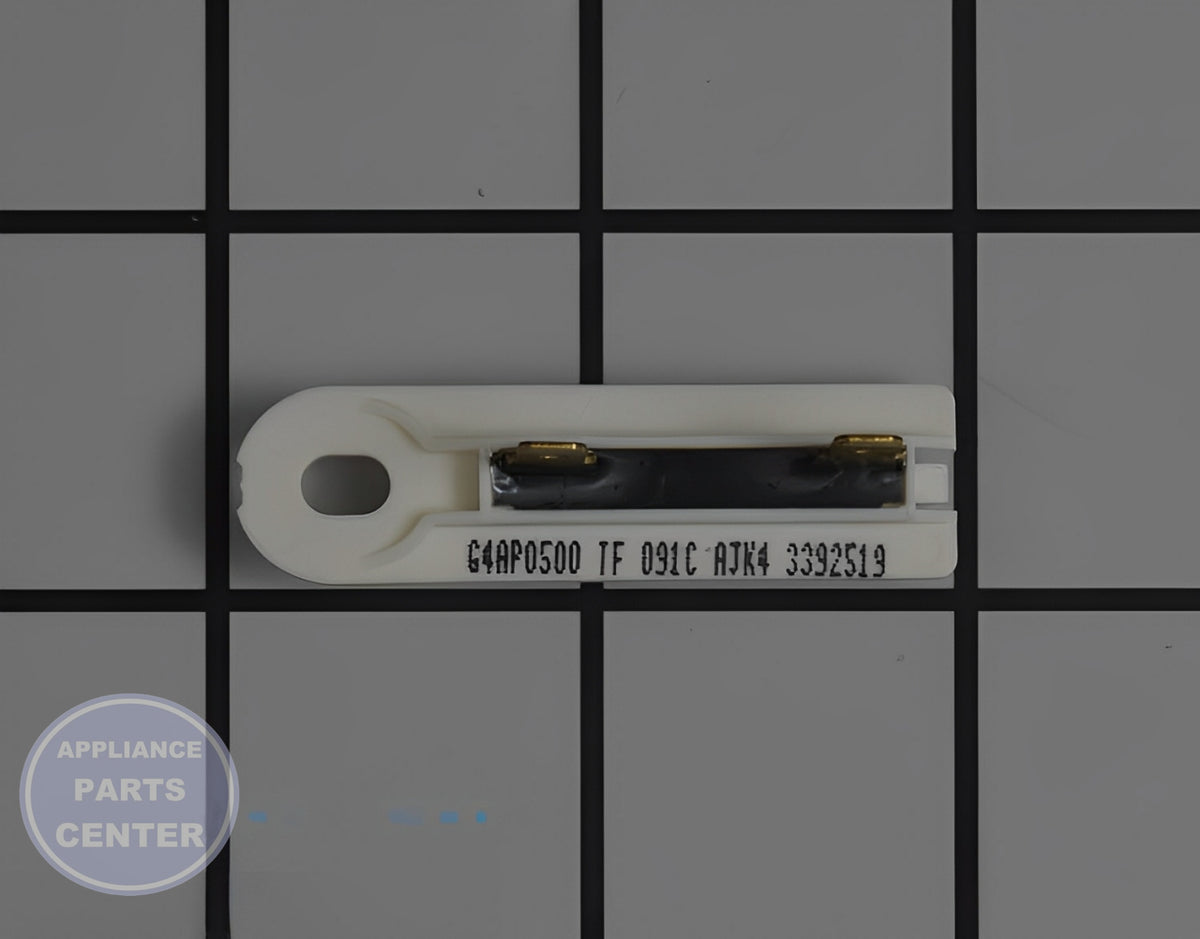 WHIRLPOOL DRYER THERMAL FUSE WP3392519 - Side view with essential specs