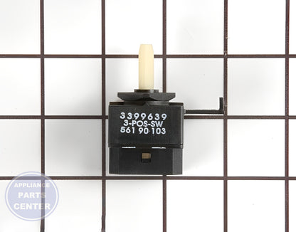 WHIRLPOOL SWITCH WP3399639 - Main view showing heavy load capacity for WPL Dryer and Washer models
