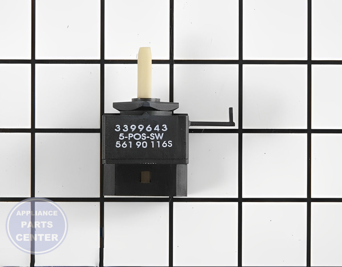 Whirlpool Selector Switch WP3399643 - Main view showing control functionality for Whirlpool and Kenmore models