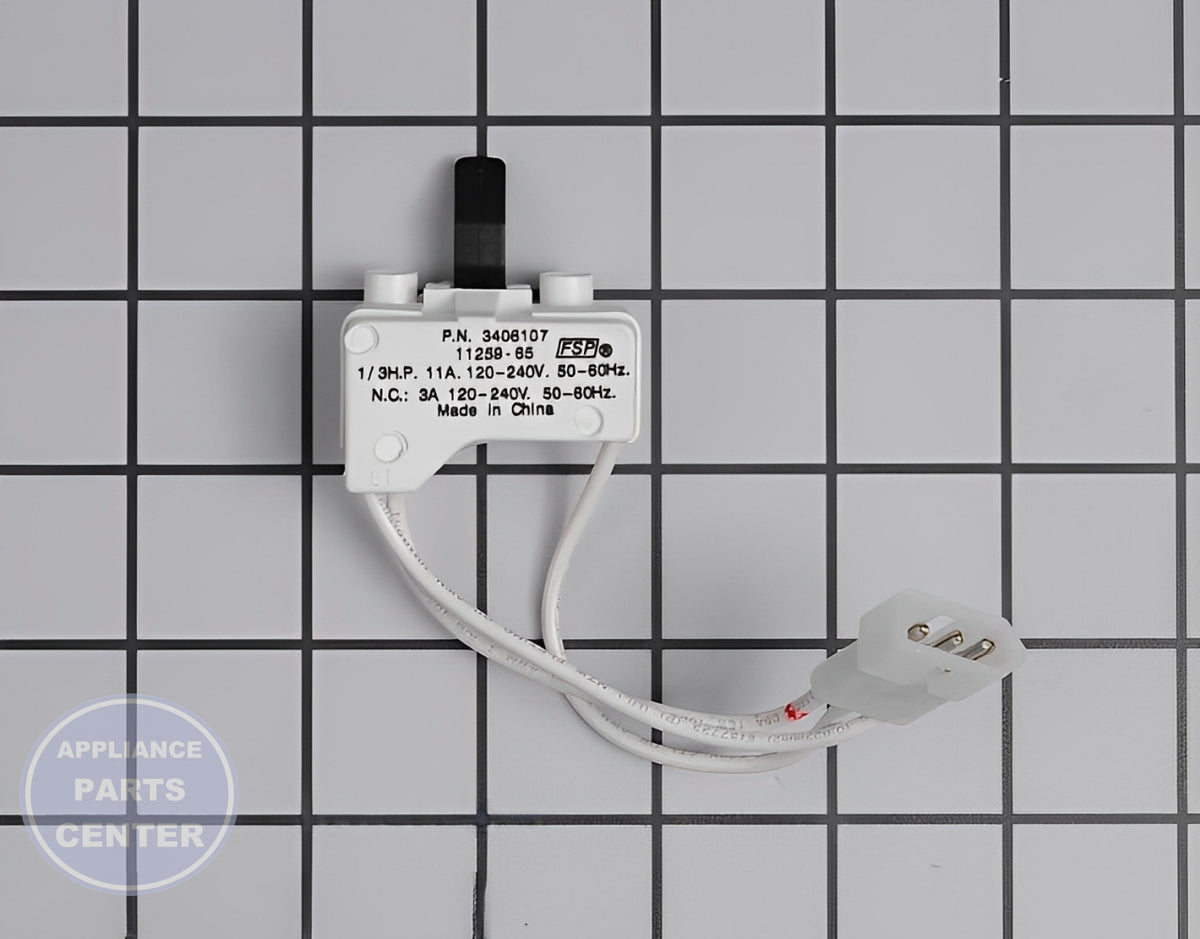 WHIRLPOOL DRYER DOOR SWITCH WP3406107 - Main view showing safety features for WPL Dryer models