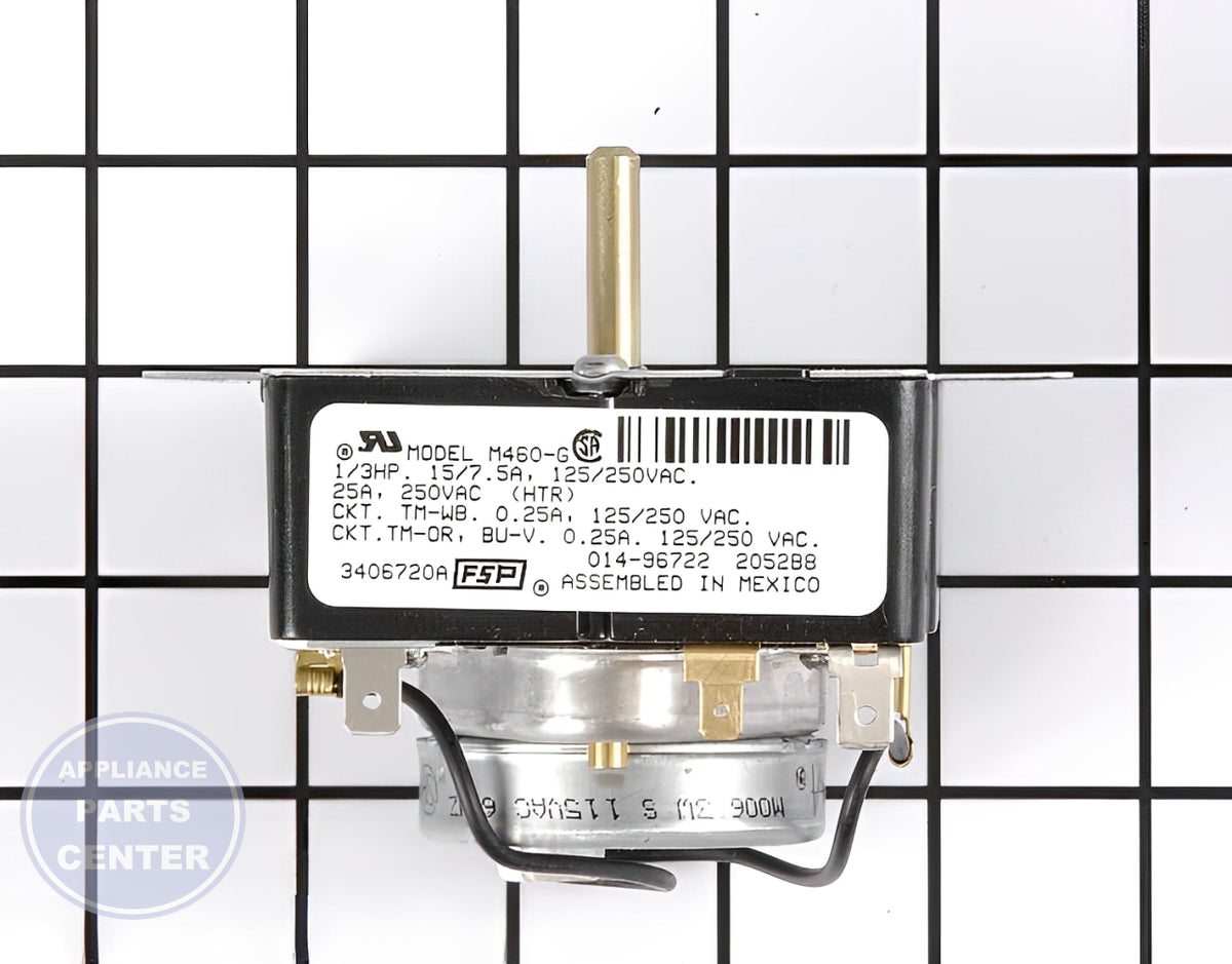 WHIRLPOOL TIMER WP3406720 - Detailed view of timer with precise technical details