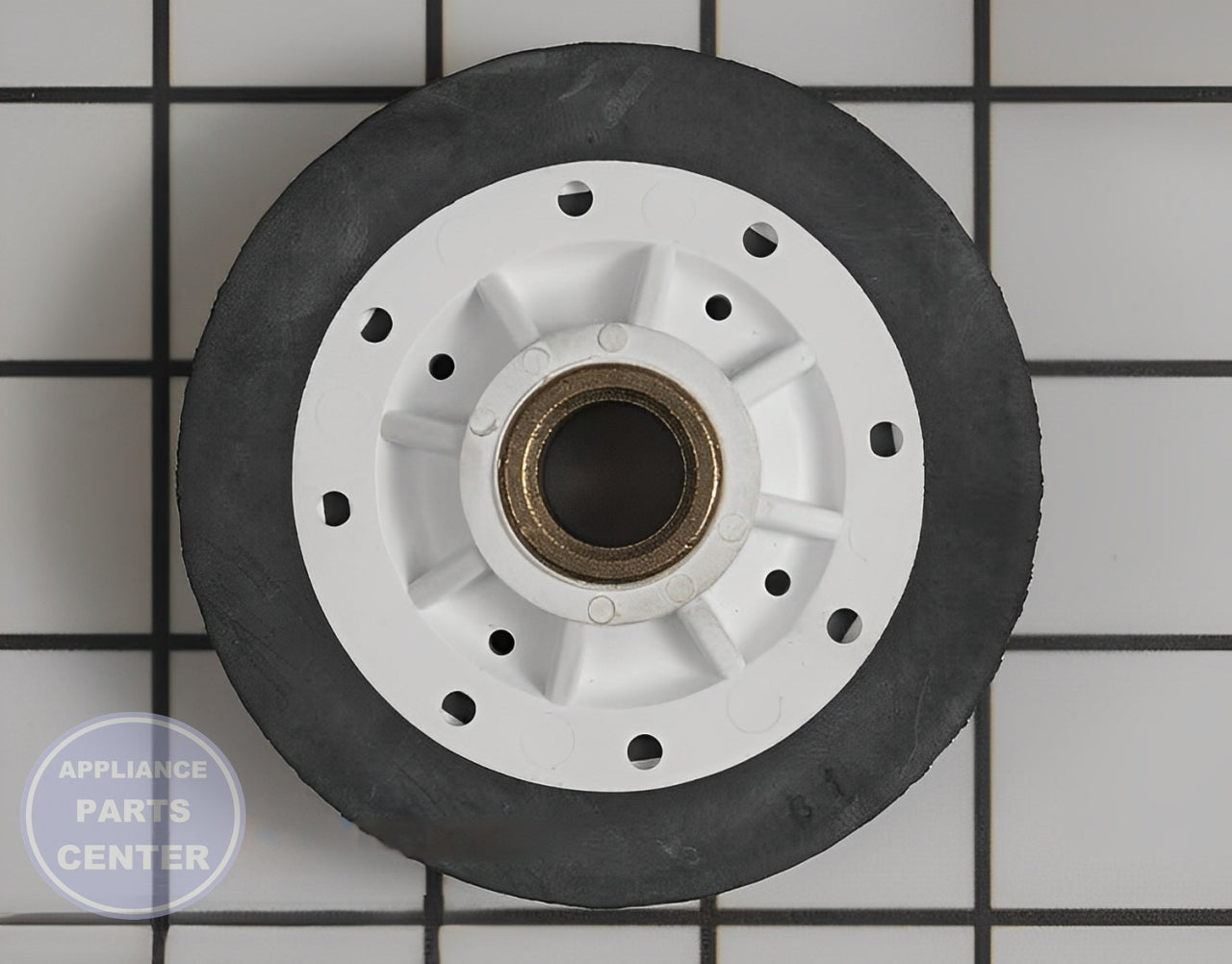 Dryer Drum Support Roller WP37001042 - Side view with precise measurements