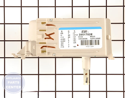WHIRLPOOL TIMER WP3951702 - Detailed view of circuit board and timer