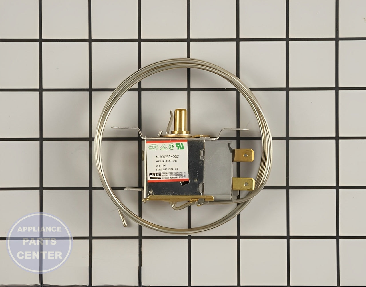 Amana Temperature Control Thermostat WP4-83053-002 - Main view showing precise temperature control for Amana, Maytag, Whirlpool models