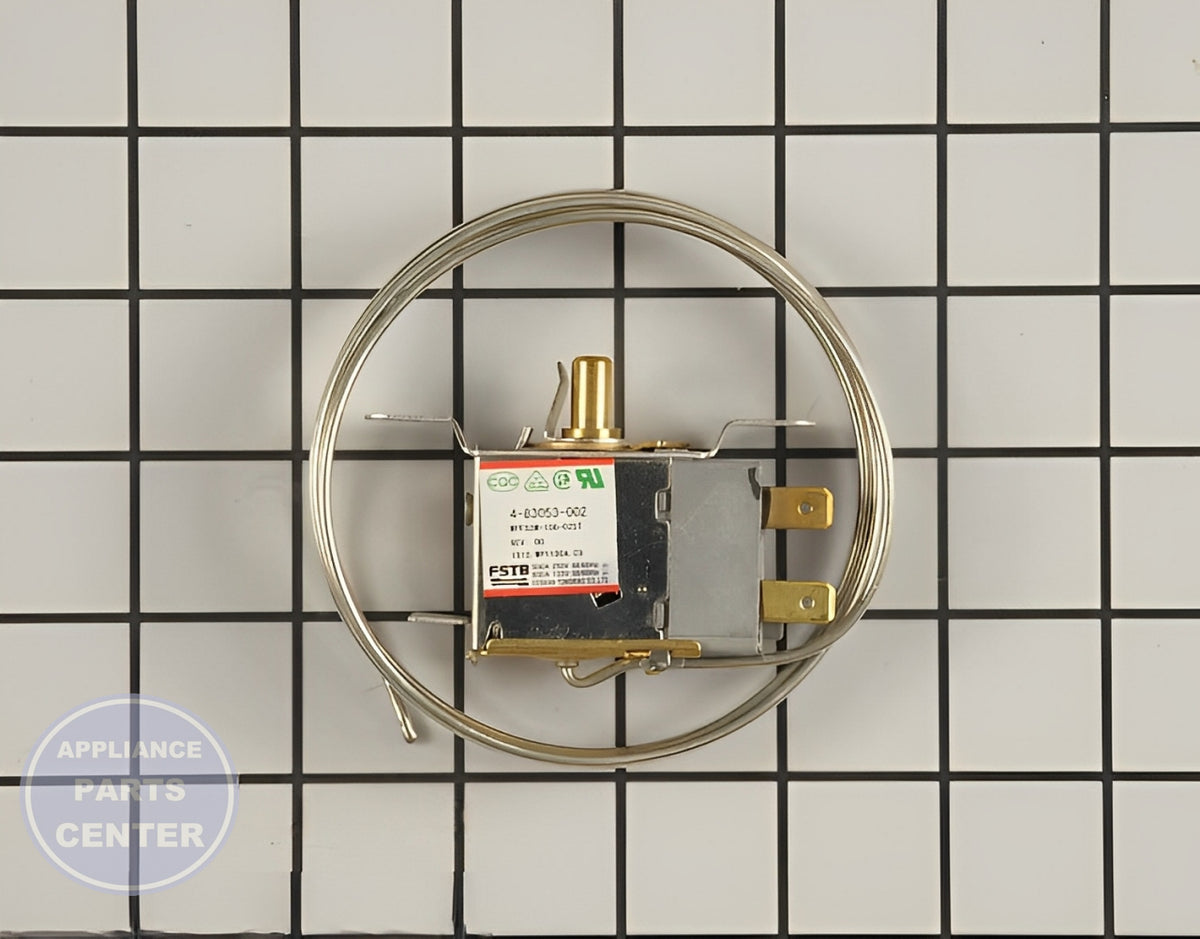 Amana Temperature Control Thermostat WP4-83053-002 - Main view showing precise temperature control for Amana, Maytag, Whirlpool models