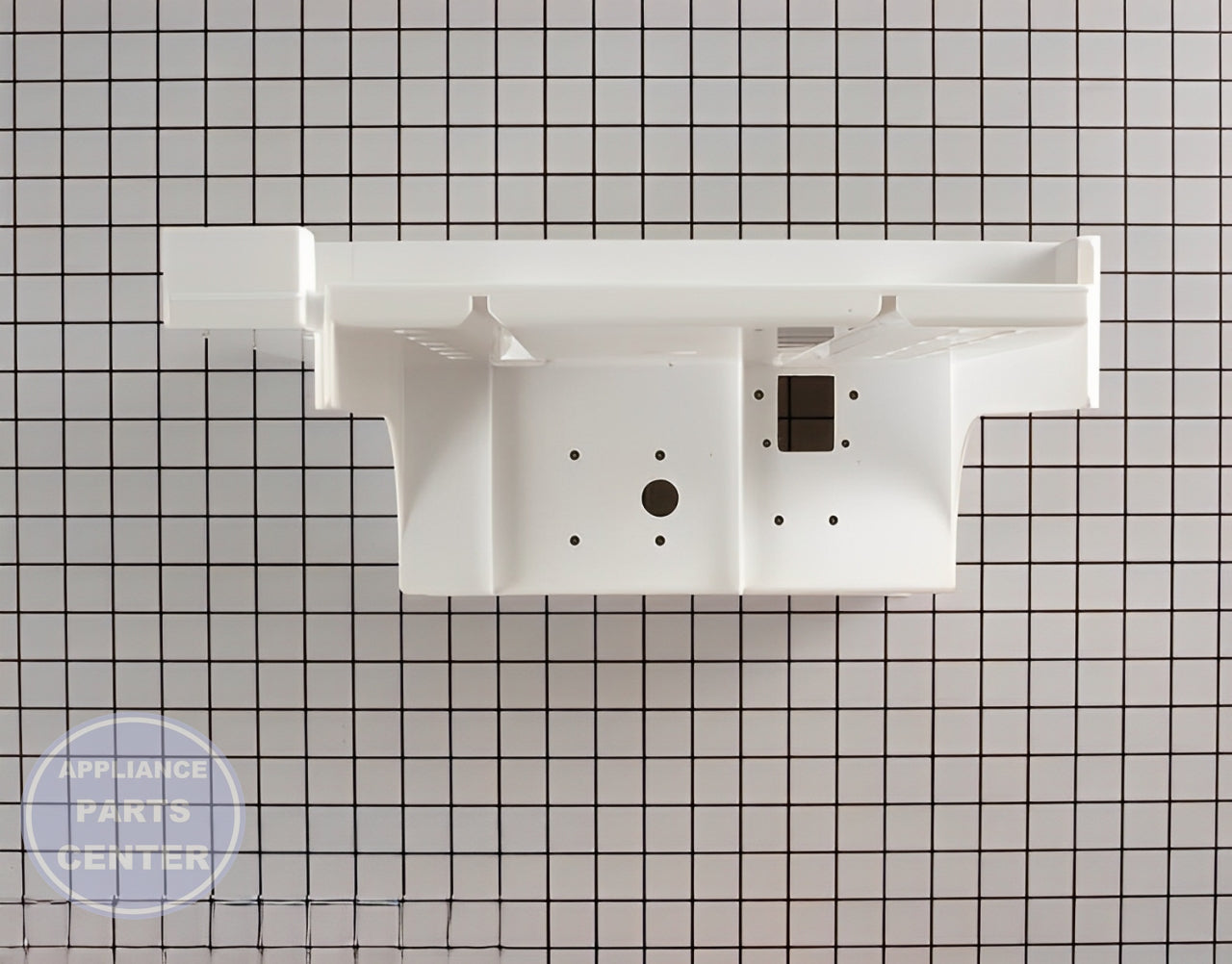 WHIRLPOOL REFRIGERATOR ICE BUCKET HOUSING WP61004881 - Side view with specific measurements