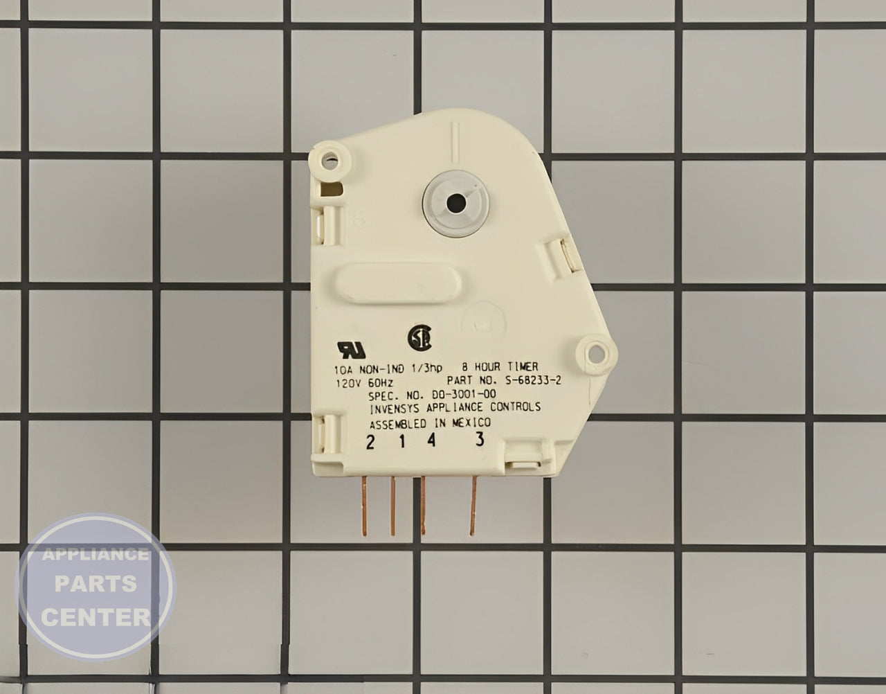 Amana Defrost Timer WP68233-2 - Main view showing precision timing for Amana, Maytag, Admiral, Jenn Air, Magic Chef, Norge, Sharp, Crosley, Montgomery Wards Refrigerators