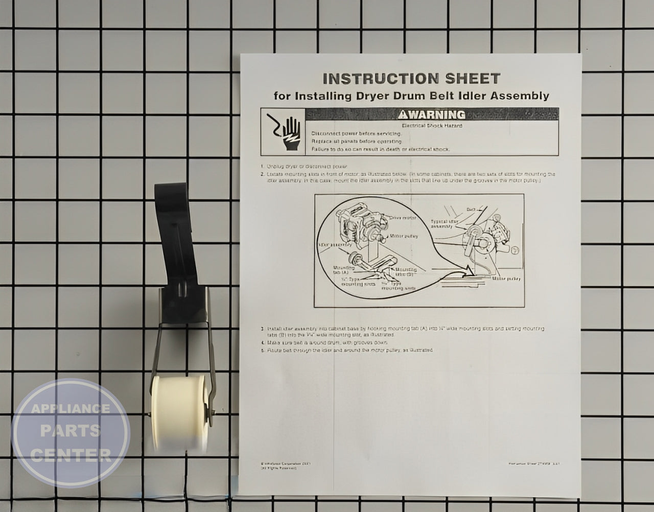 WHIRLPOOL DRYER IDLER PULLEY ASSEMBLY WP691366 - Side view with durable construction specs
