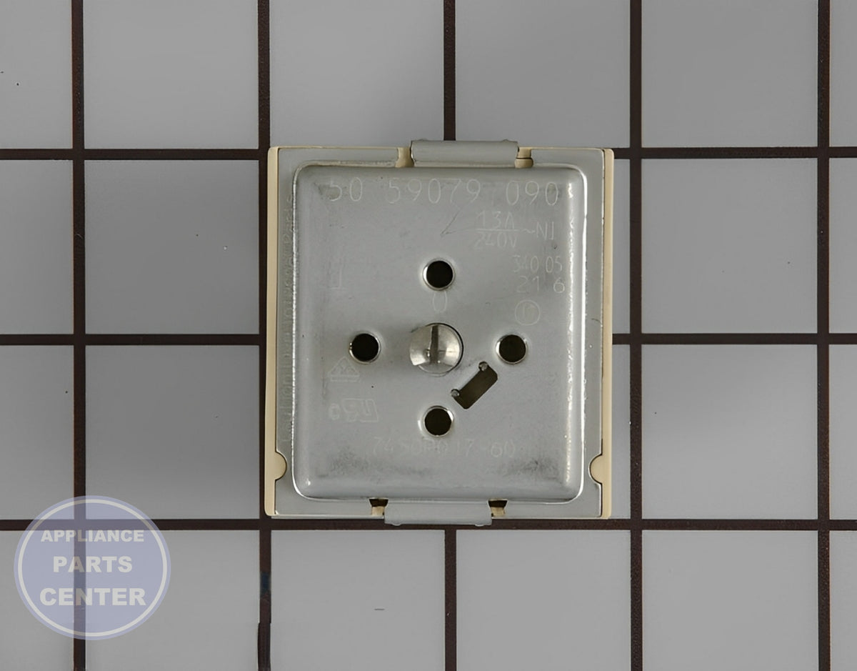 WHIRLPOOL INFINITE SWITCH ASSEMBLY (DUAL) WP74003122 - Side view with precise measurements for easy replacement