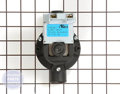 Drain Pump WP8182415 - Side view with compact design and precise measurements