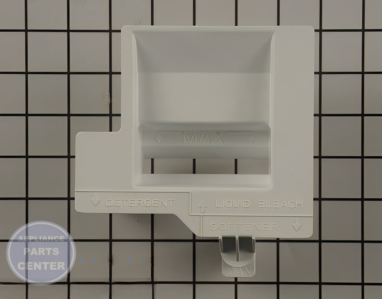 Whirlpool Detergent Divider WP8540429 - Main view showing detergent capacity for Amana, Maytag, Whirlpool, Kenmore, Inglis models
