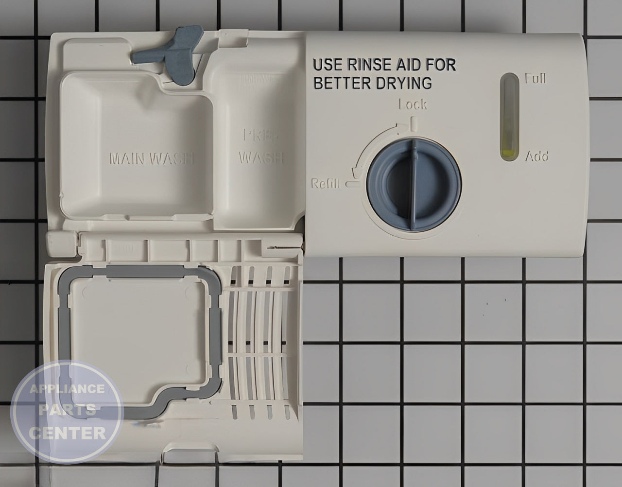 WHIRLPOOL DISHWASHER DETERGENT DISPENSER WP8558129 - Detailed view of durable soap release mechanism