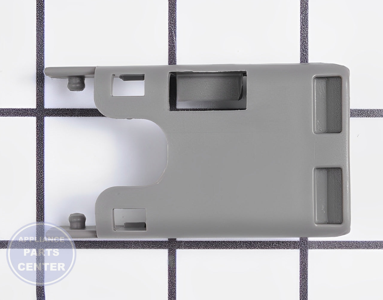 Whirlpool Dishrack Stop Clip WP8573953 - Main view showing secure mounting for Whirlpool, Kenmore, Jenn Air, and KitchenAid models
