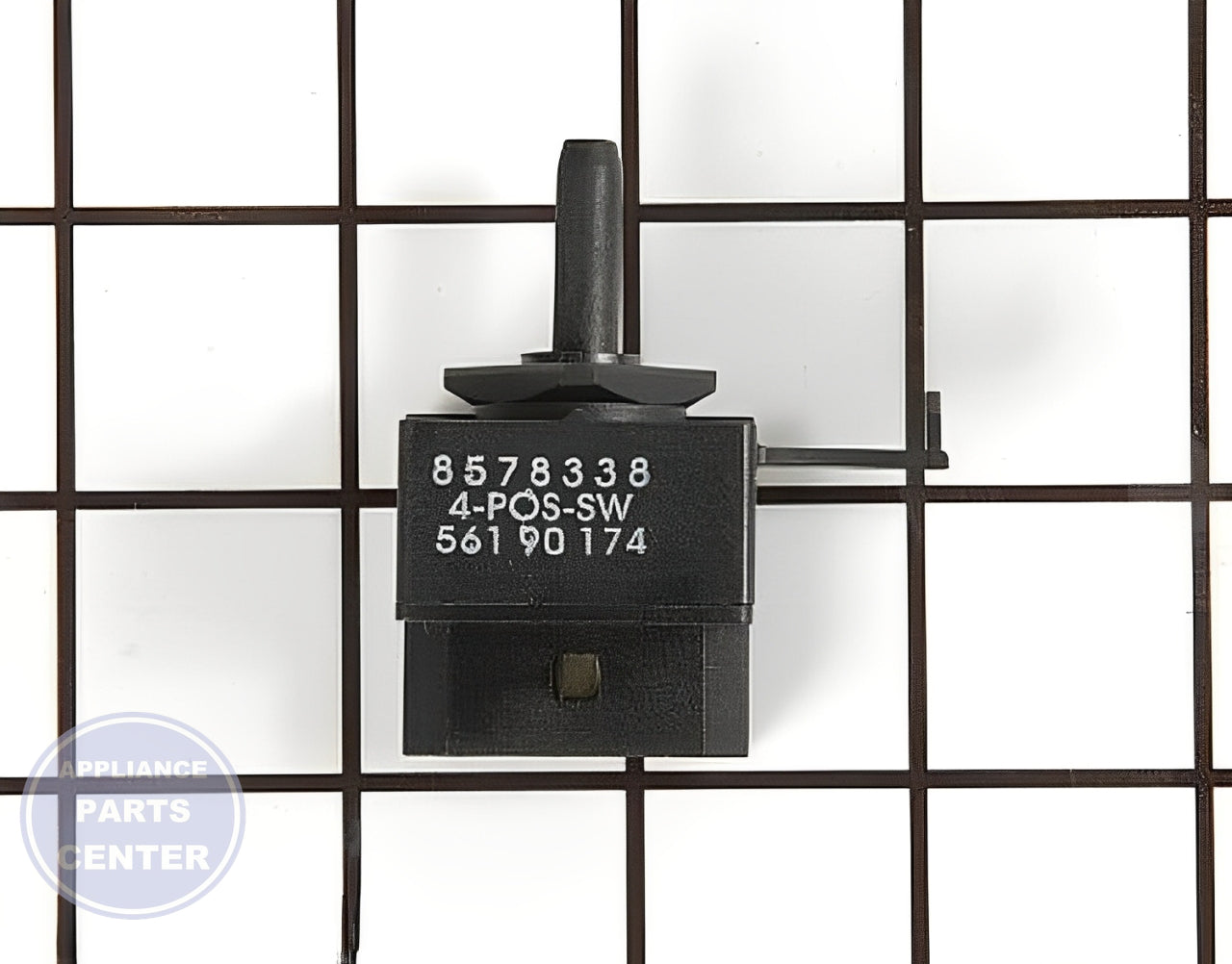 Whirlpool Rotary Switch WP8578338 - Main view showing control functionality for Amana, Maytag, Whirlpool, Kenmore, Admiral, Magic Chef, Roper, Estate, and Crosley washing machines