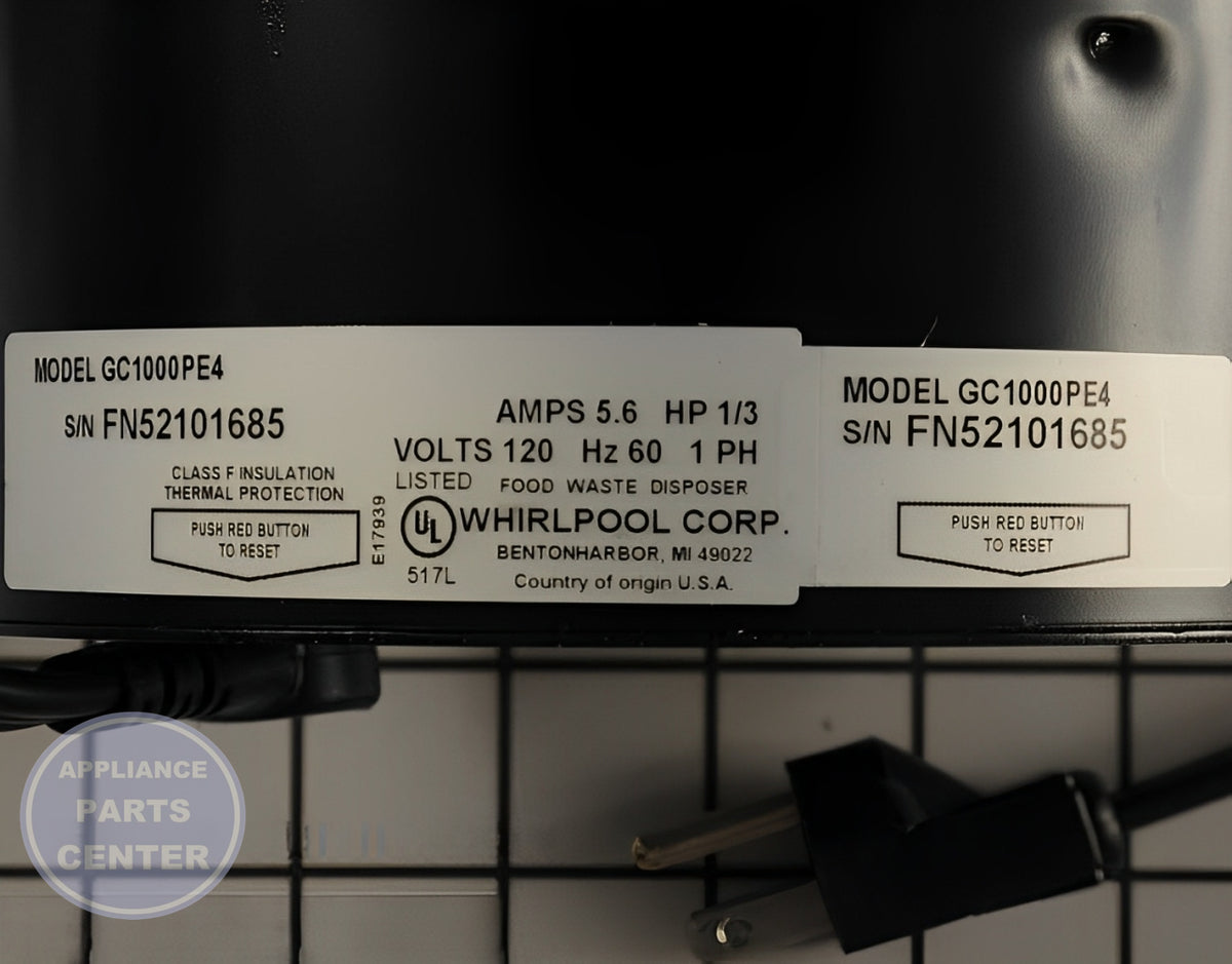 WHIRLPOOL DISPOSER 1/3 HP W/CORD WPGC1000PEA - Detailed view of durable components