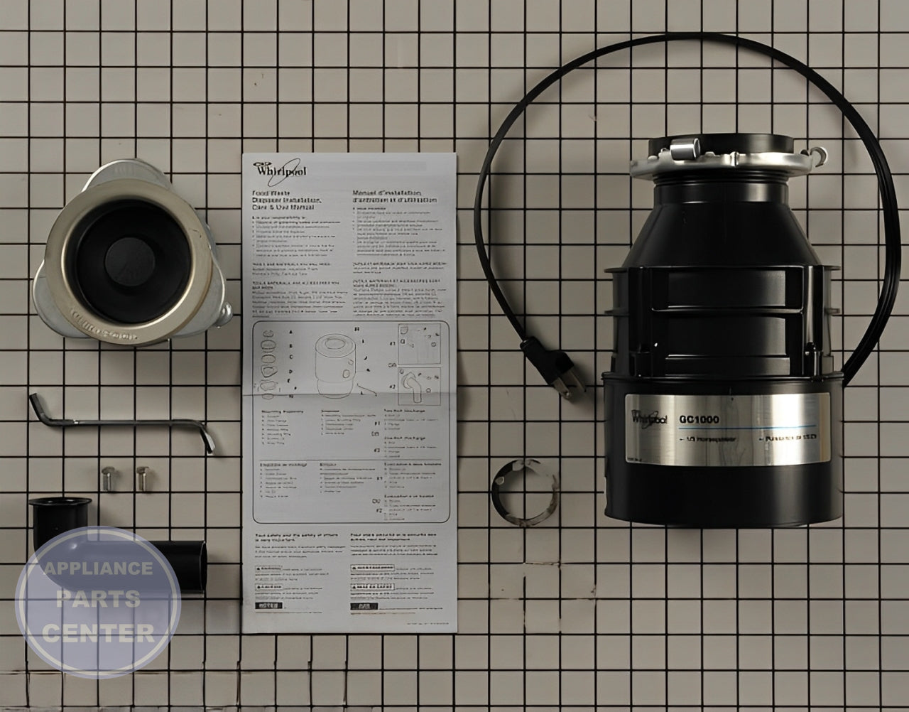 WHIRLPOOL DISPOSER 1/3 HP W/CORD WPGC1000PEA - Main view showing powerful motor for Whirlpool models