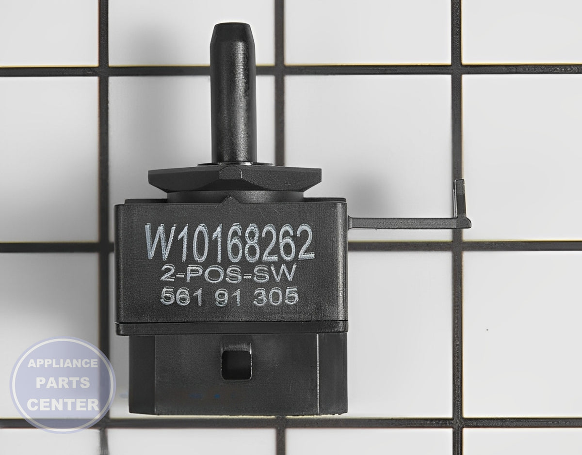 Switch WPW10168262 - Side view with precise measurements of 2.5 x 2.5 inches