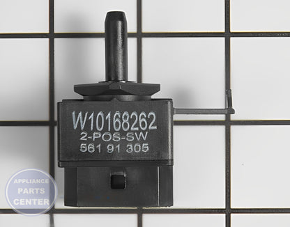 Switch WPW10168262 - Side view with precise measurements of 2.5 x 2.5 inches