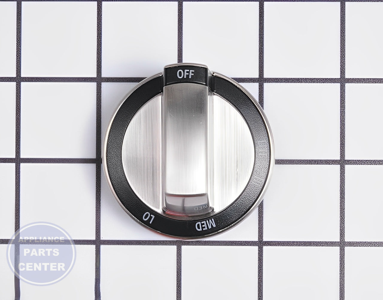 Whirlpool Stainless Range Controller Knob WPW10180180 - Main view showing dial & button for WPL Range/Stove/Oven