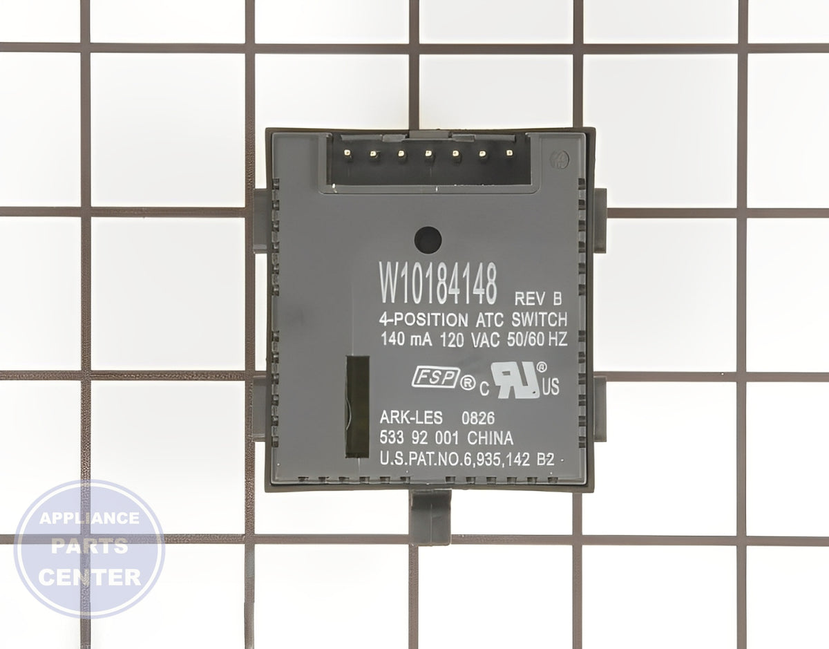 WHIRLPOOL TEMPERATURE SWITCH WPW10184148 - Side view with specific measurements and specs