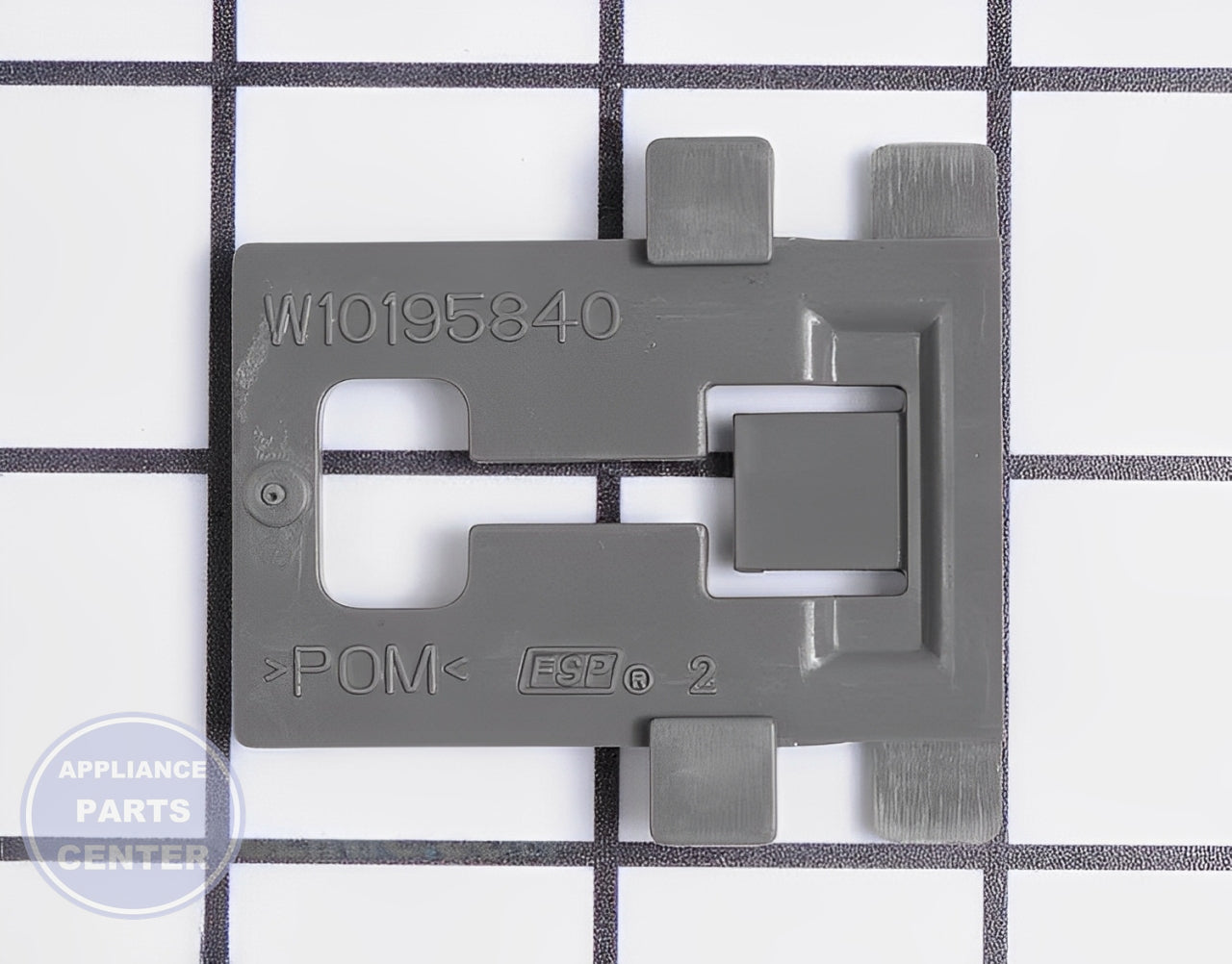WHIRLPOOL DISHWASHER ADJUSTER ARM POSITIONER CLIP WPW10195840 - Main view showing secure adjuster arm positioning for various WPL models